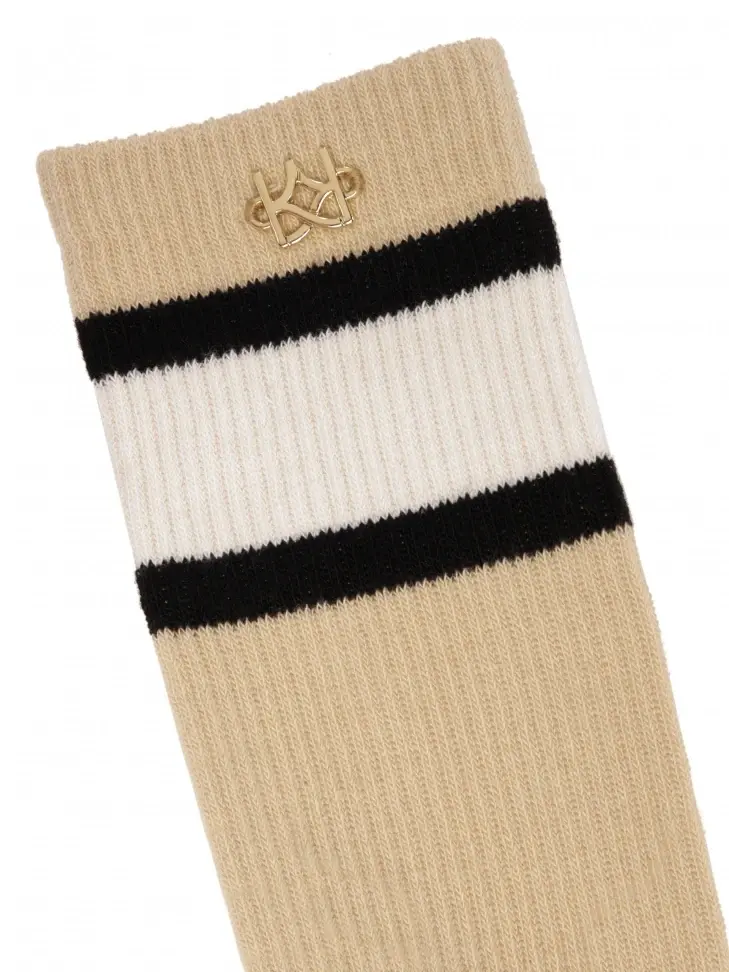 Kazar Beige Cotton Socks Decorated With A Gold Monogram