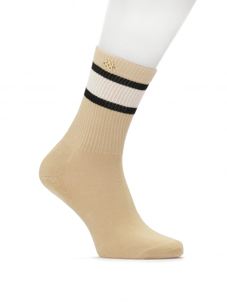 kazar Beige cotton socks decorated with a gold monogram