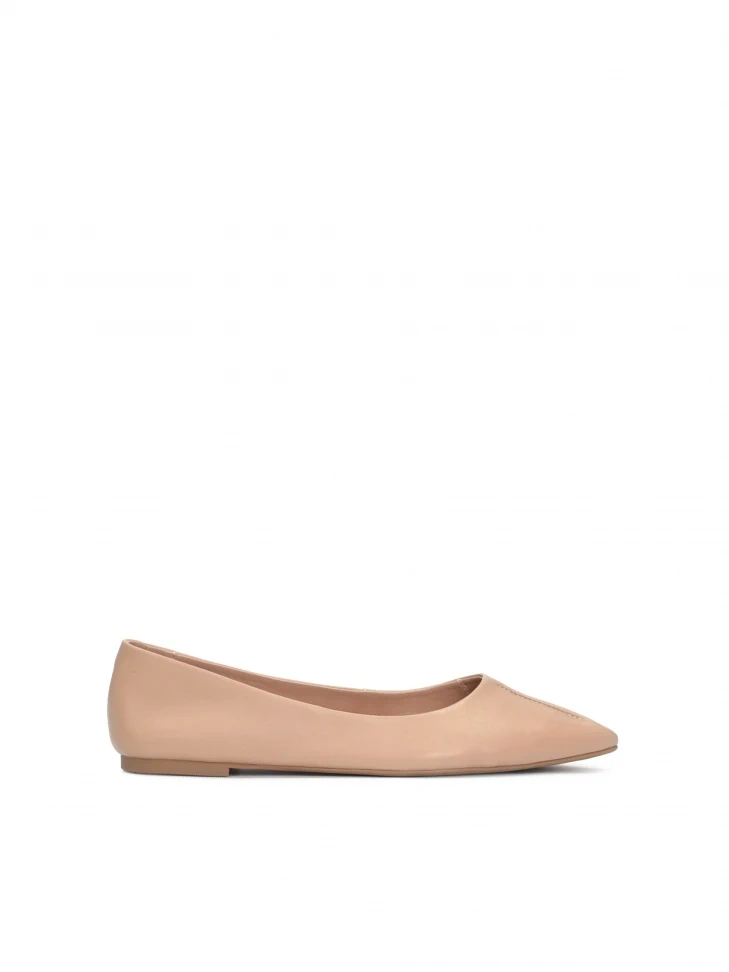 Kazar Beige Leather Ballerinas In Full Grain Leather