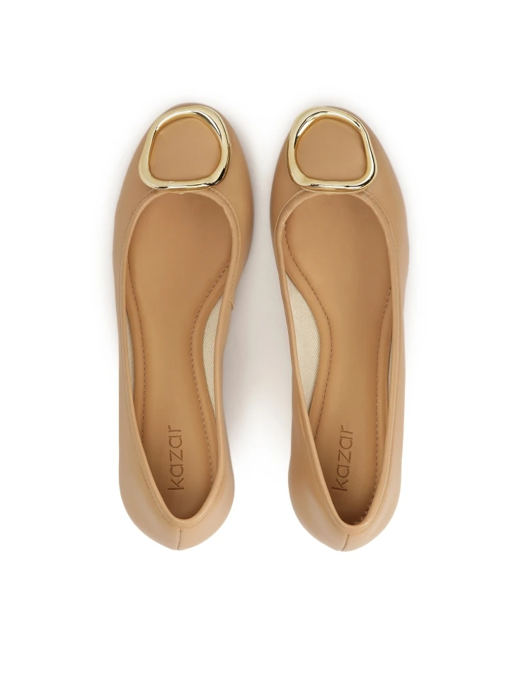 Kazar Beige Leather Ballerinas With Metal Embellishment
