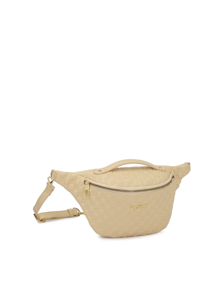 Kazar Beige Leather Kidney Embossed With KAZAR Monograms