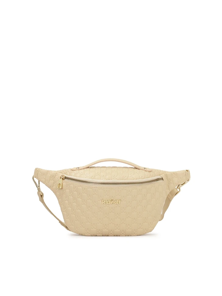 kazar Beige leather kidney embossed with KAZAR monograms