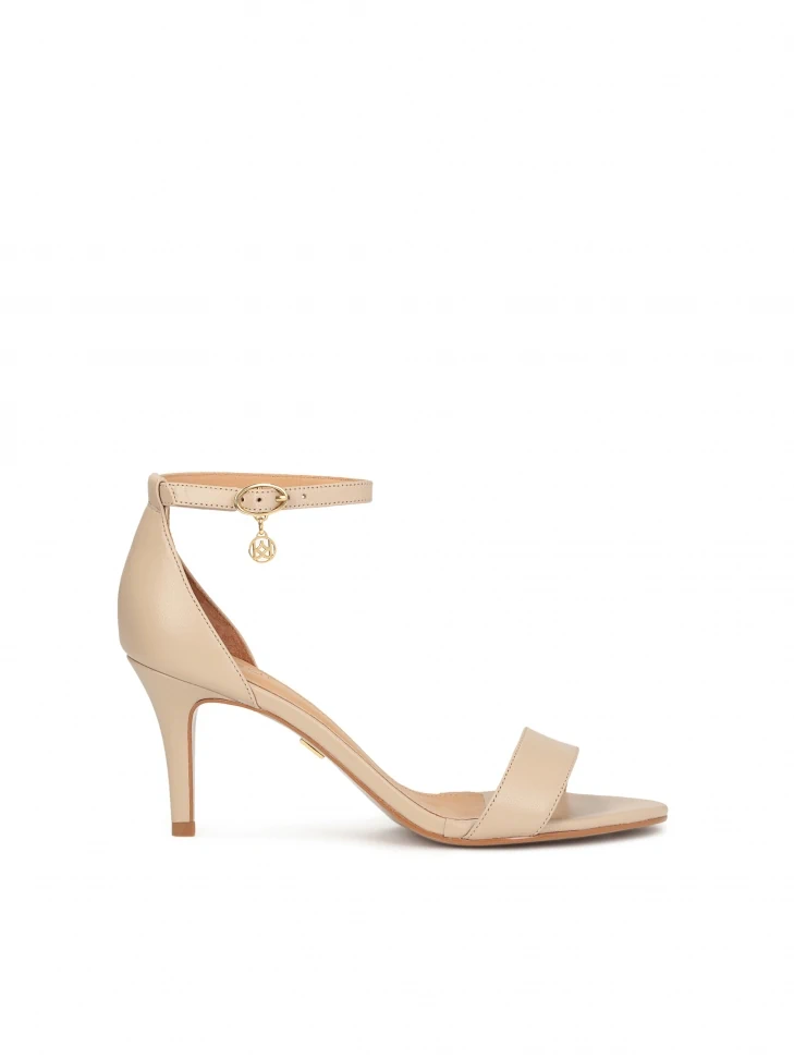 kazar Beige leather sandals with a low stiletto heel