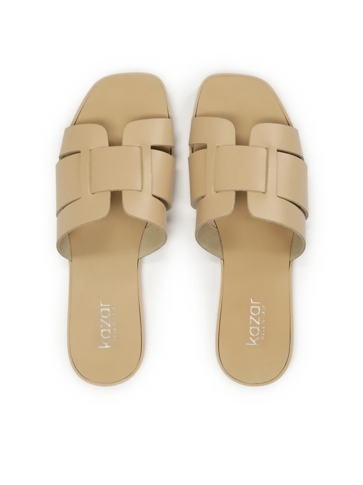 Kazar Beige Natural Leather Slides With A Minimalist Design