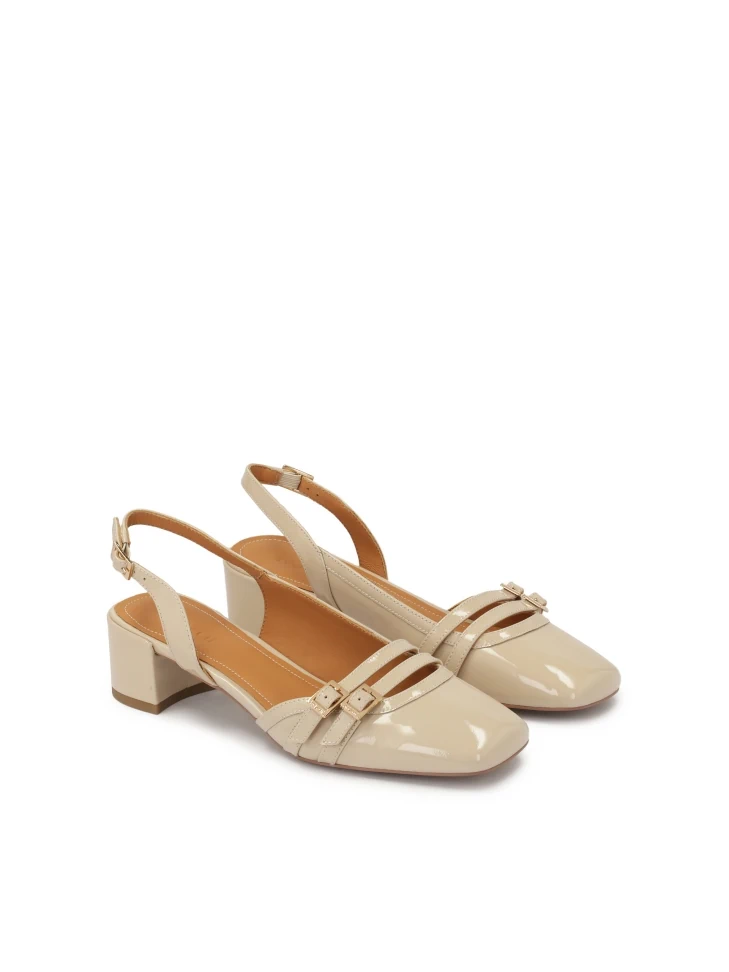 Kazar Beige Patent Leather Pumps With Cut-out Upper