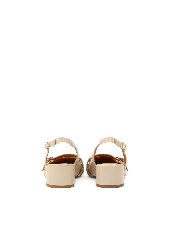 Kazar Beige Patent Leather Pumps With Cut-out Upper