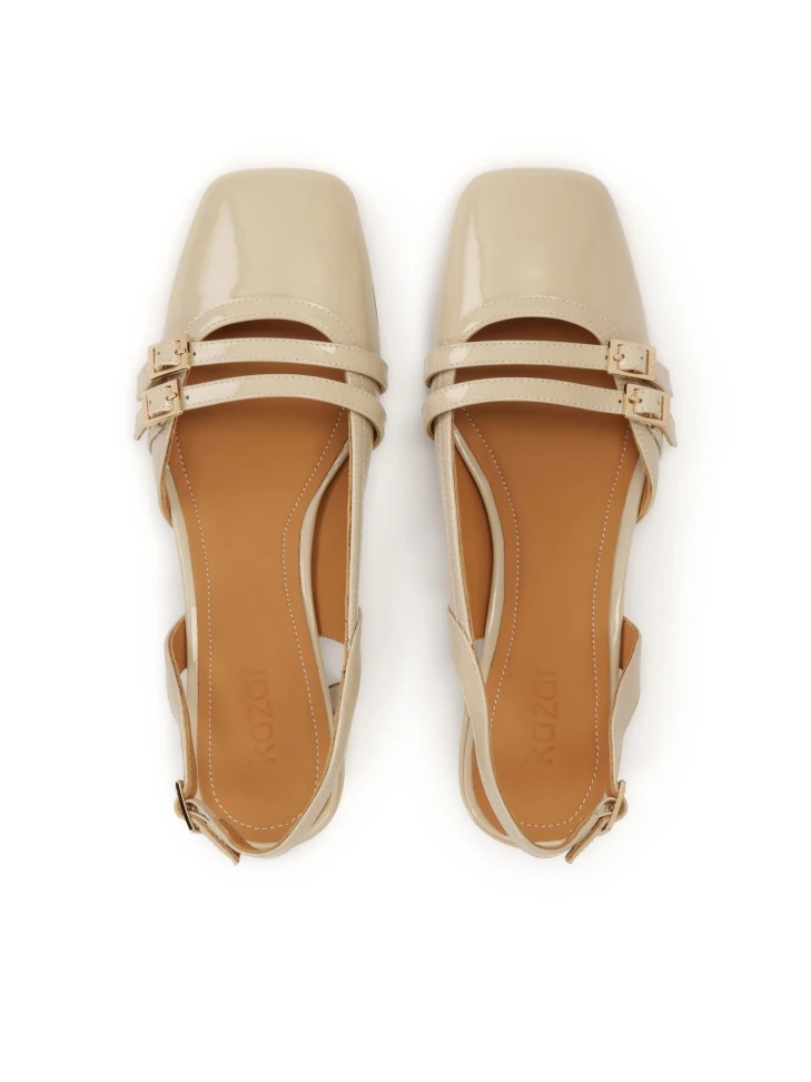 Kazar Beige Patent Leather Pumps With Cut-out Upper