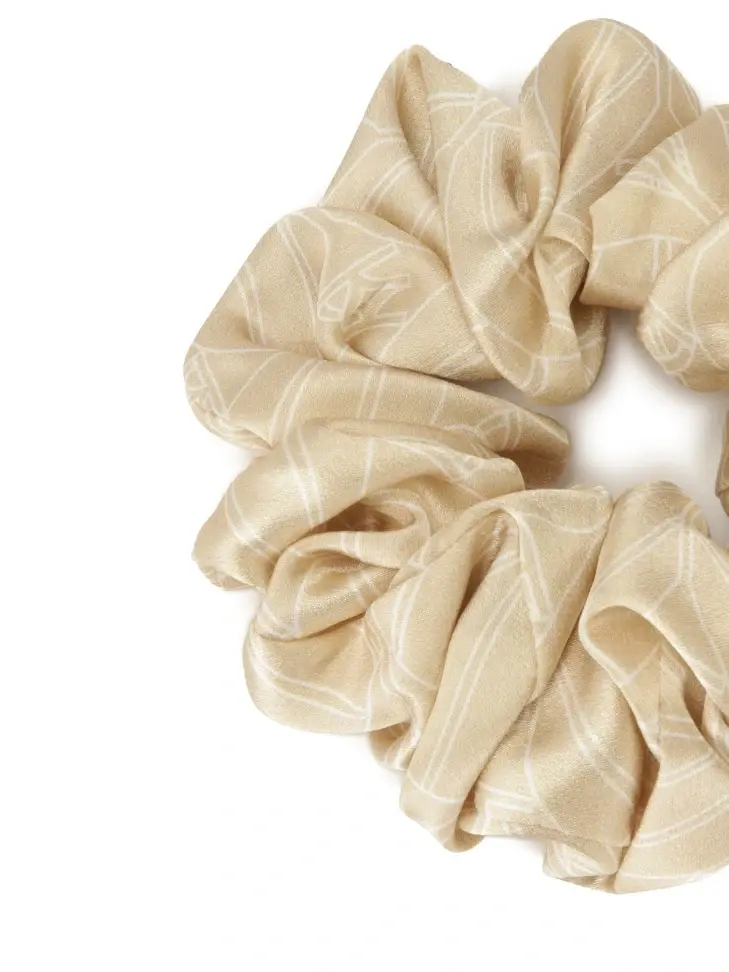 Kazar Beige Scrunchie Rubber Band In A Corporate Pattern
