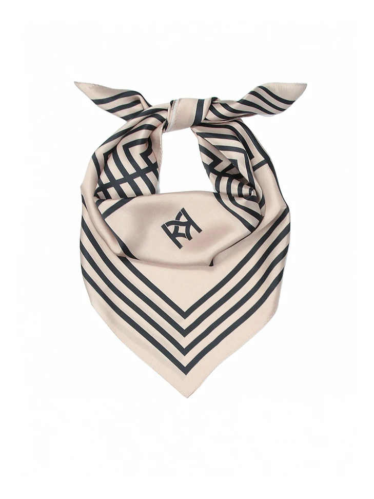 kazar Beige silk scarf with geometric black pattern