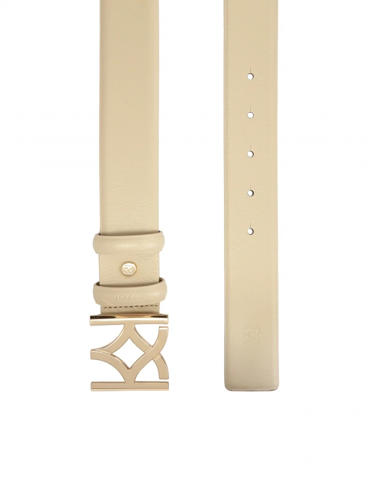 Kazar Beige Smooth Leather Belt With A Striking Buckle