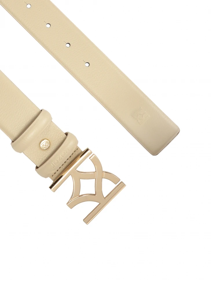 Kazar Beige Smooth Leather Belt With A Striking Buckle