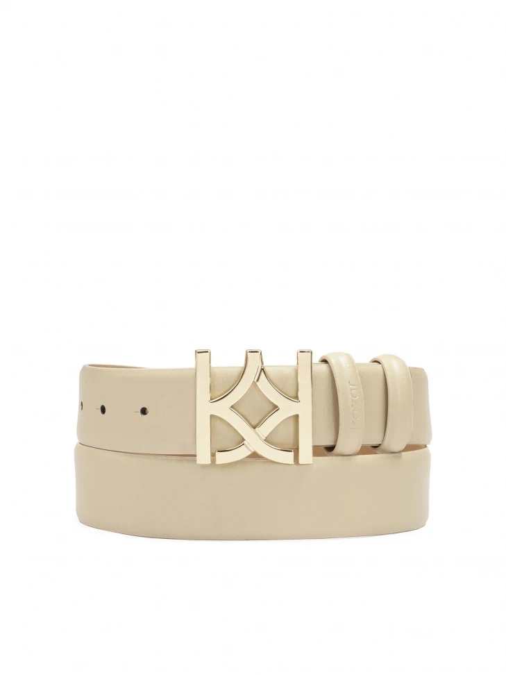 kazar Beige smooth leather belt with a striking buckle