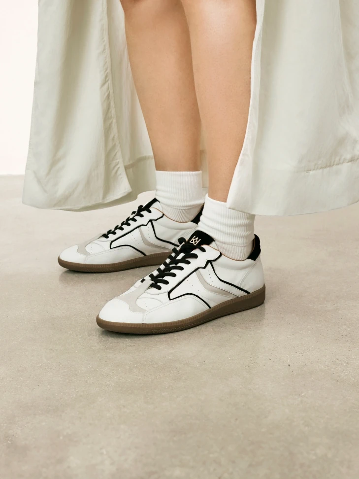 Kazar Black And White Leather Sneakers With Suede Inset Pattern