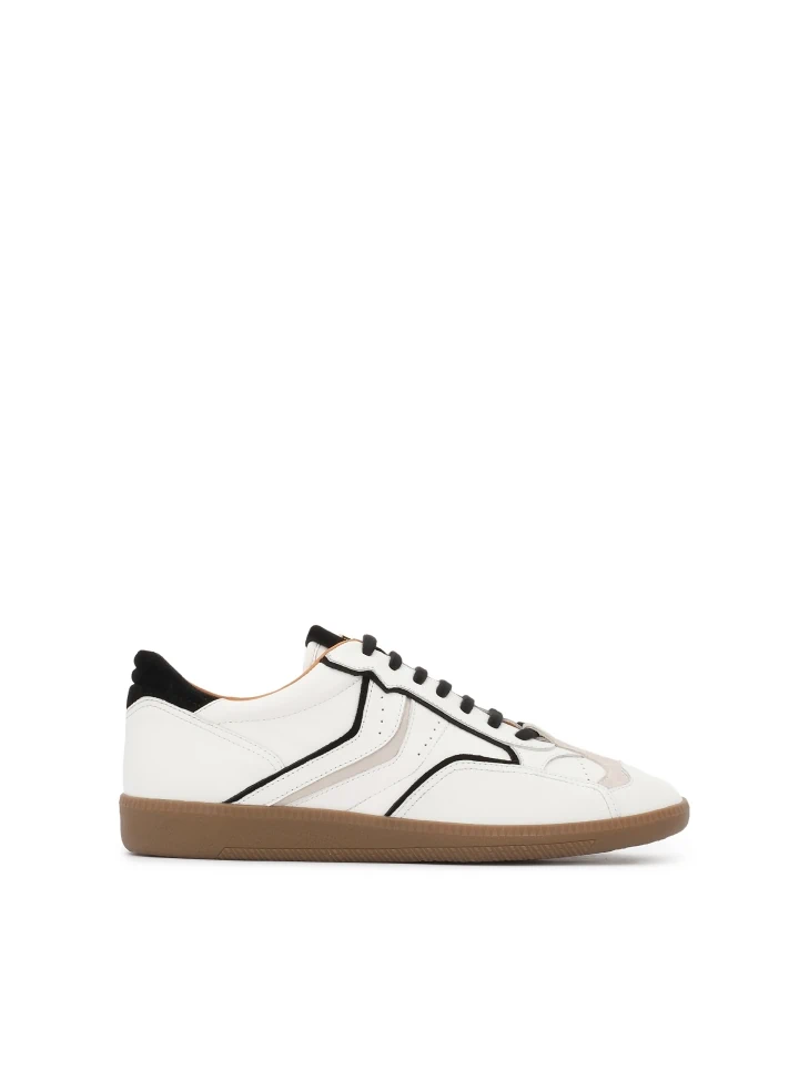 kazar Black and white leather sneakers with suede inset pattern