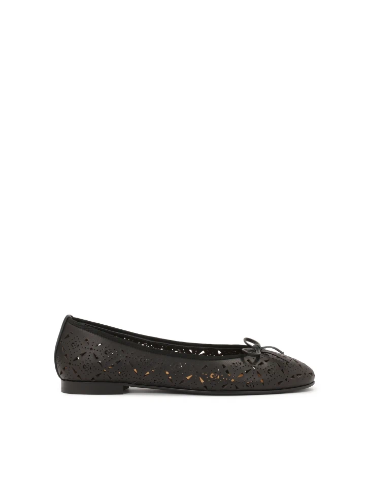 Kazar Black Ballerinas Decorated With Openwork Pattern