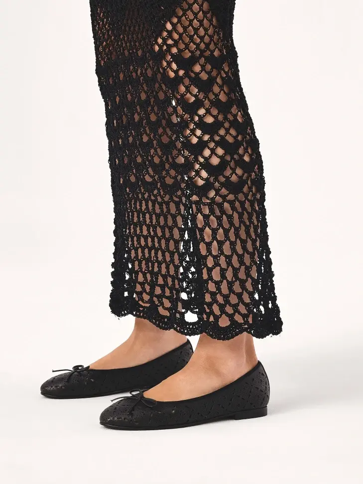 Kazar Black Ballerinas Decorated With Openwork Pattern