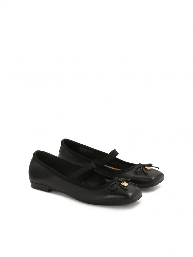 Kazar Black Ballerinas With Elastic Band And Truncated Nose
