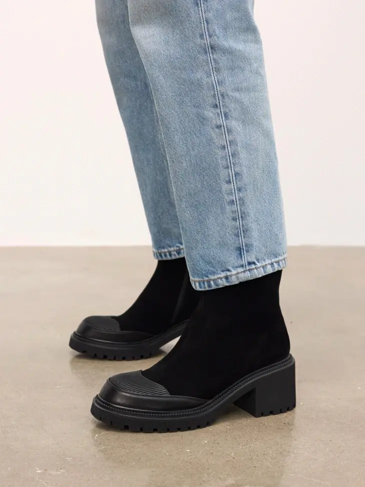 Kazar Black Block Ankle Boots Made Of Combined Materials