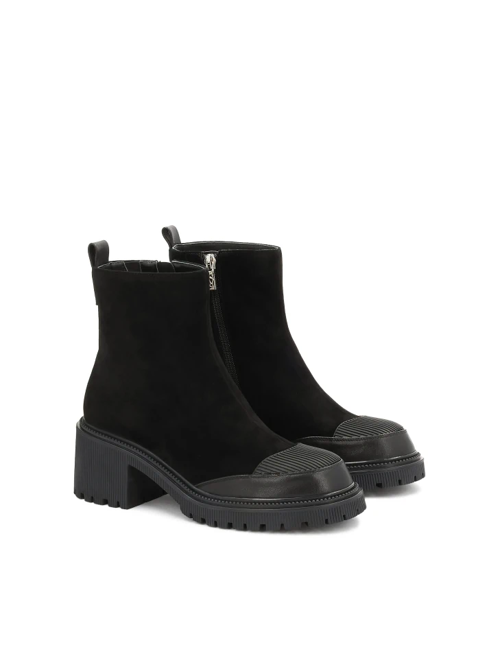Kazar Black Block Ankle Boots Made Of Combined Materials