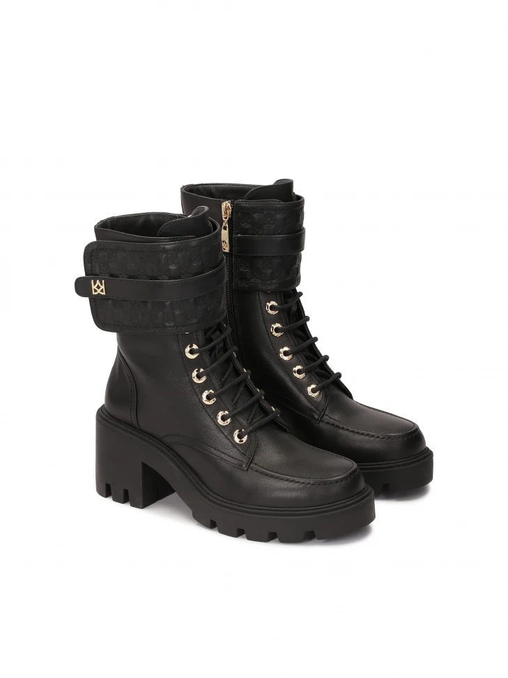 Kazar Black Block Toe Boots With Monogrammed Flap By KAZAR