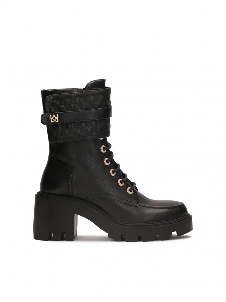 kazar Black block toe boots with monogrammed flap by KAZAR