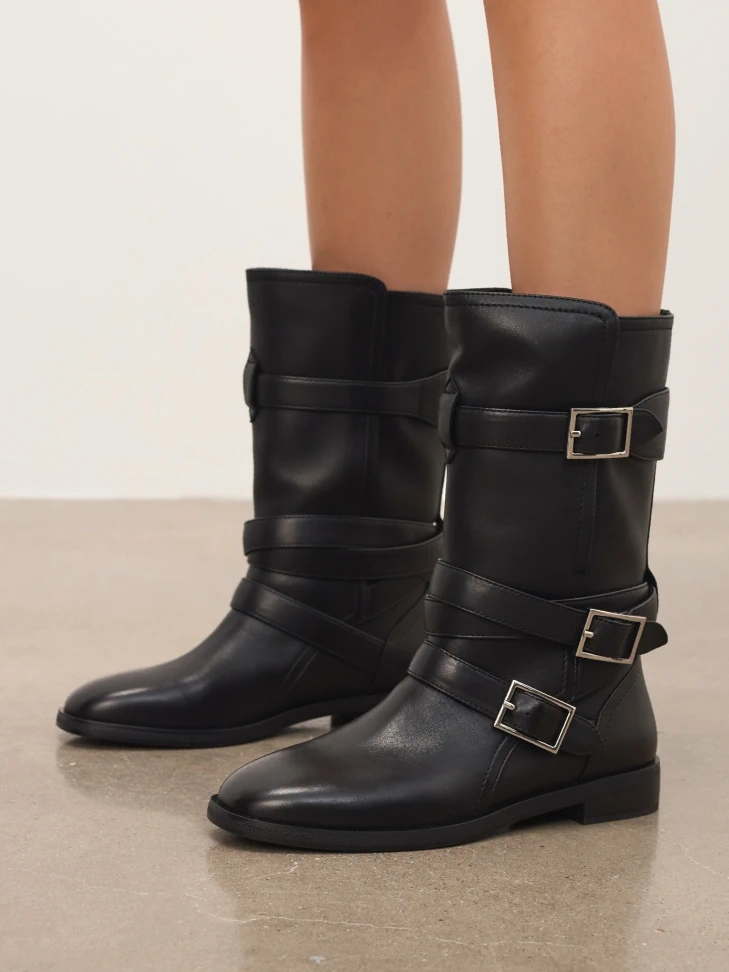 Kazar Black Boots With A Higher Upper Decorated With Buckles