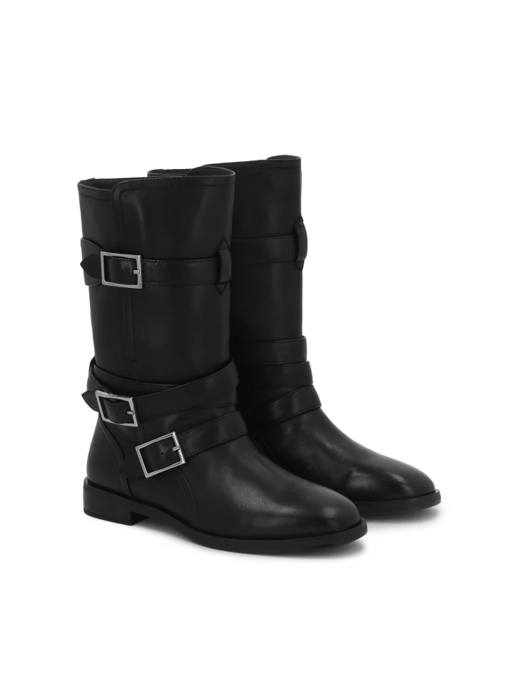 Kazar Black Boots With A Higher Upper Decorated With Buckles
