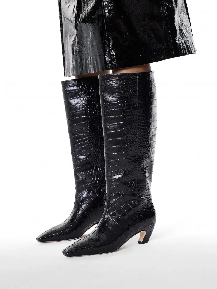 Kazar Black Boots With Animal Motif On Kitten Heels