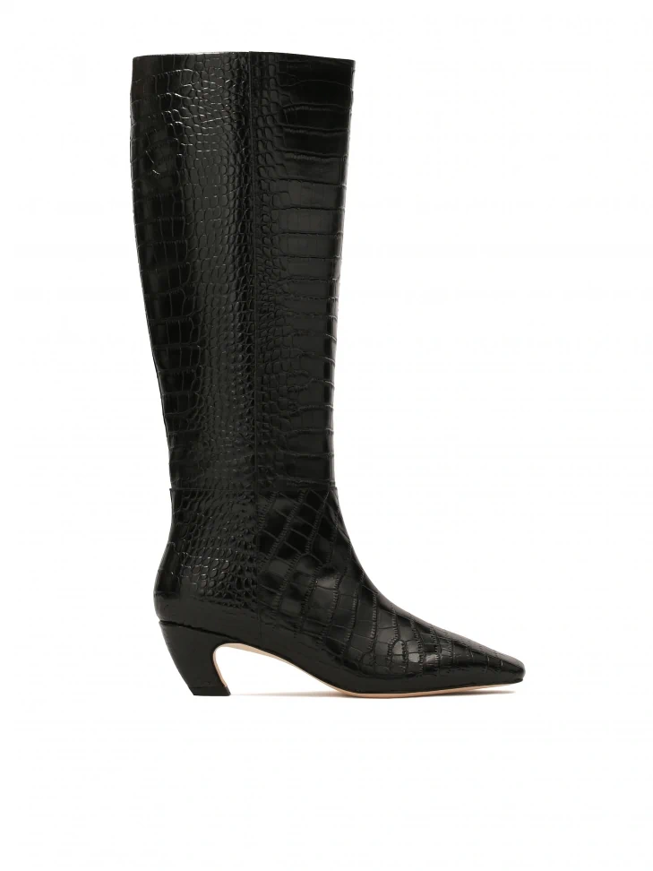 kazar Black boots with animal motif on kitten heels