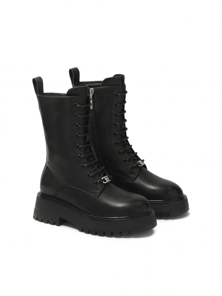 Kazar Black Boots With High Upper In Military Style