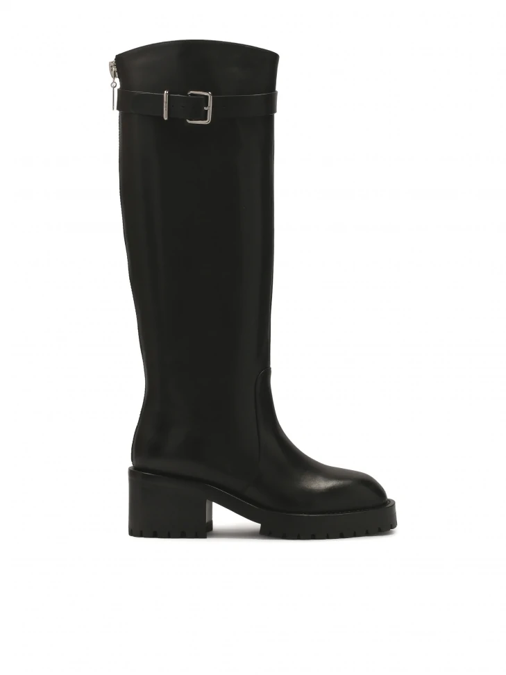 kazar Black boots with strap and buckle around the upper