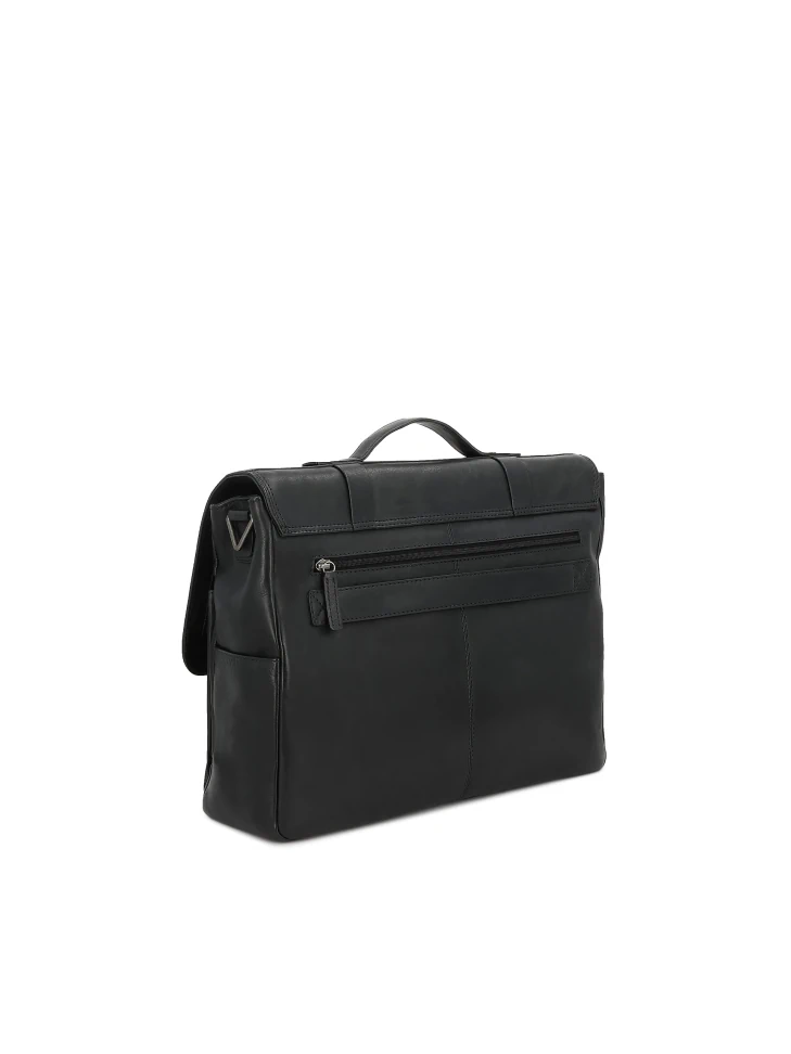 Kazar Black Business Style Leather Briefcase With Laptop Compartment