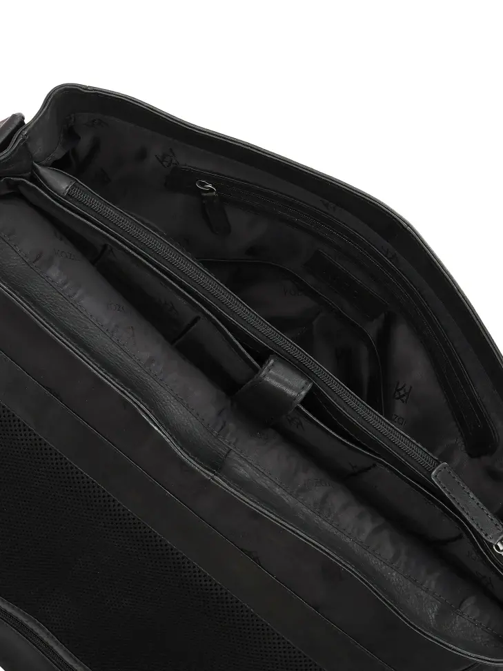 Kazar Black Business Style Leather Briefcase With Laptop Compartment