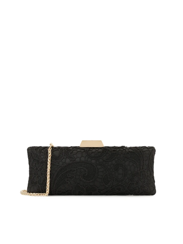 kazar Black clutch bag covered in Venetian-style lace