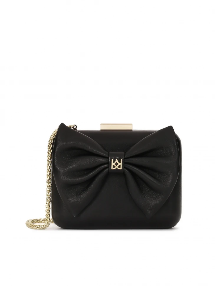 kazar Black clutch bag with a large bow on the front