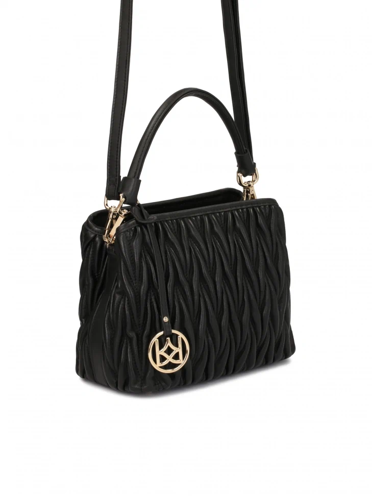 Kazar Black Crinkled Handbag With Handle For Hand And Shoulder