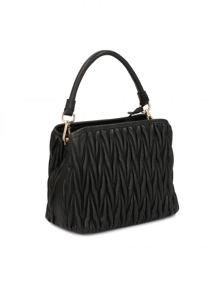 Kazar Black Crinkled Handbag With Handle For Hand And Shoulder