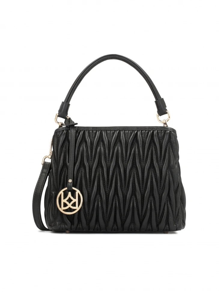 kazar Black crinkled handbag with handle for hand and shoulder