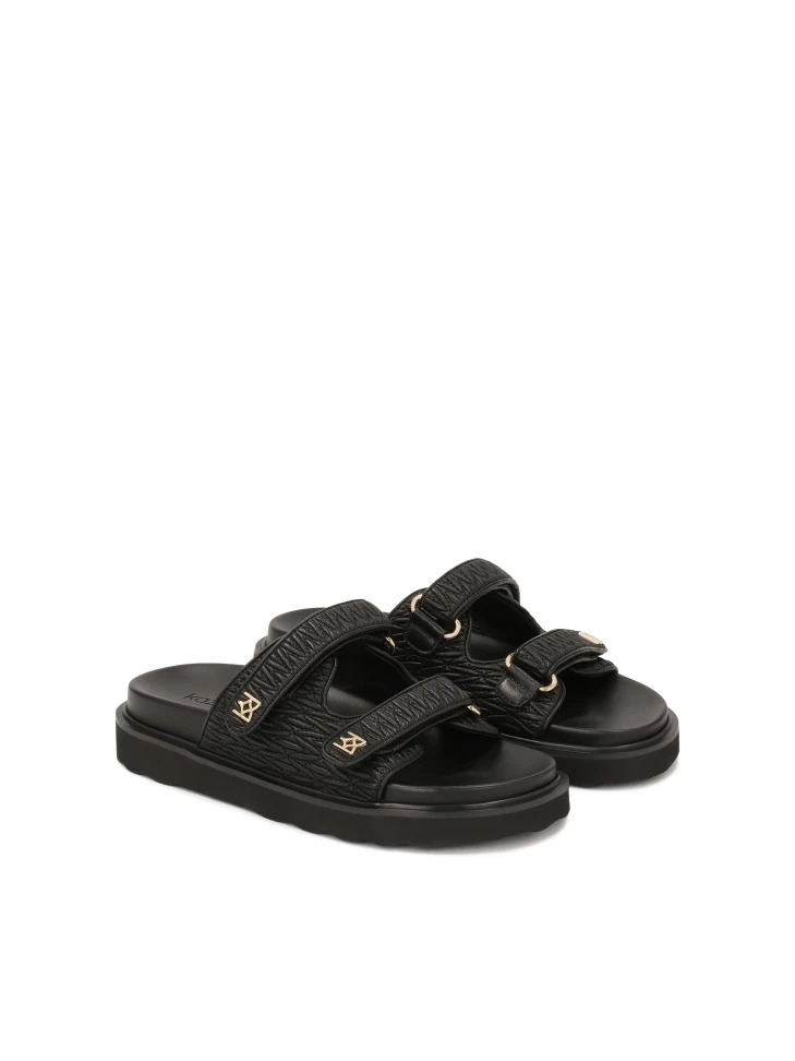 Kazar Black Embossed Leather Slides On A Comfortable Sole