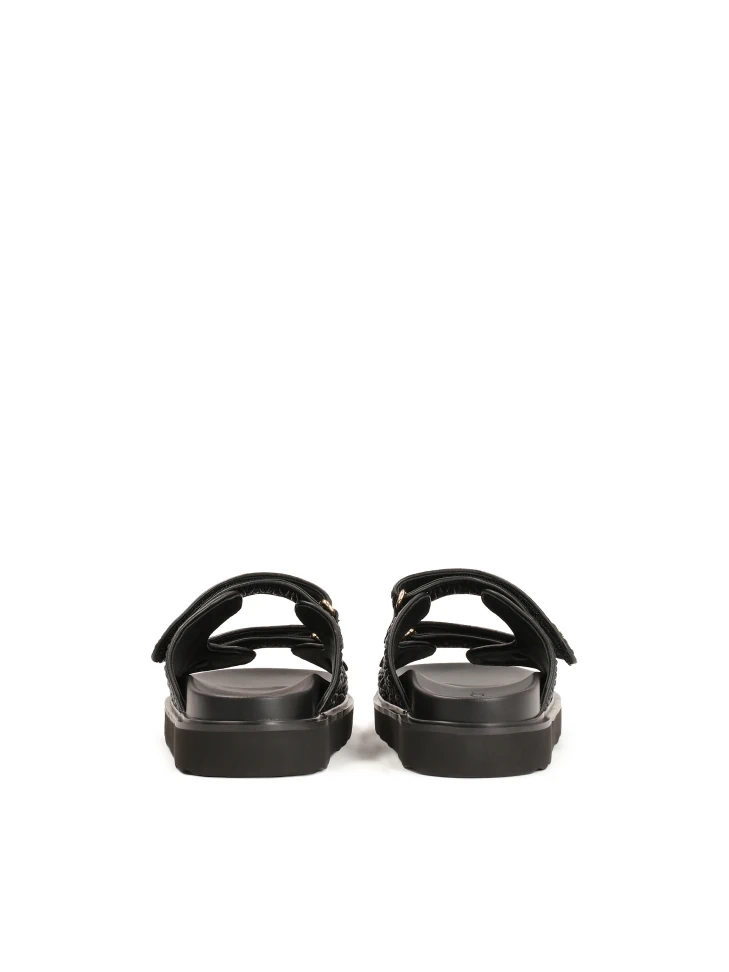 Kazar Black Embossed Leather Slides On A Comfortable Sole