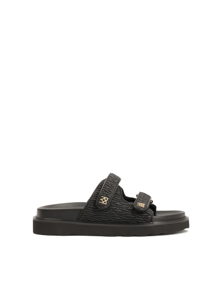 kazar Black embossed leather slides on a comfortable sole