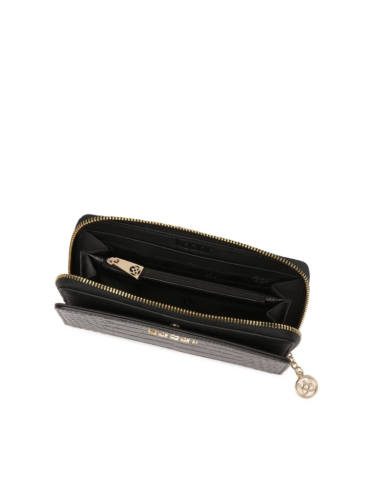Kazar Black Embossed Leather Wallet With Animal Motif