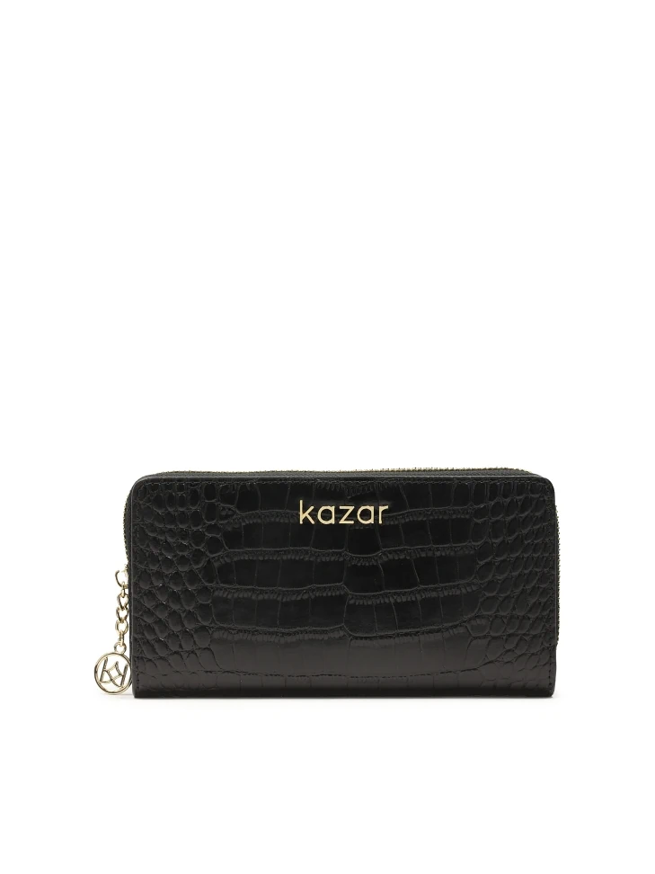 kazar Black embossed leather wallet with animal motif