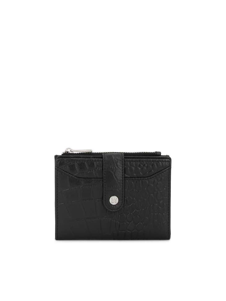 Kazar Black Embossed Leather Wallet With Snap Closure