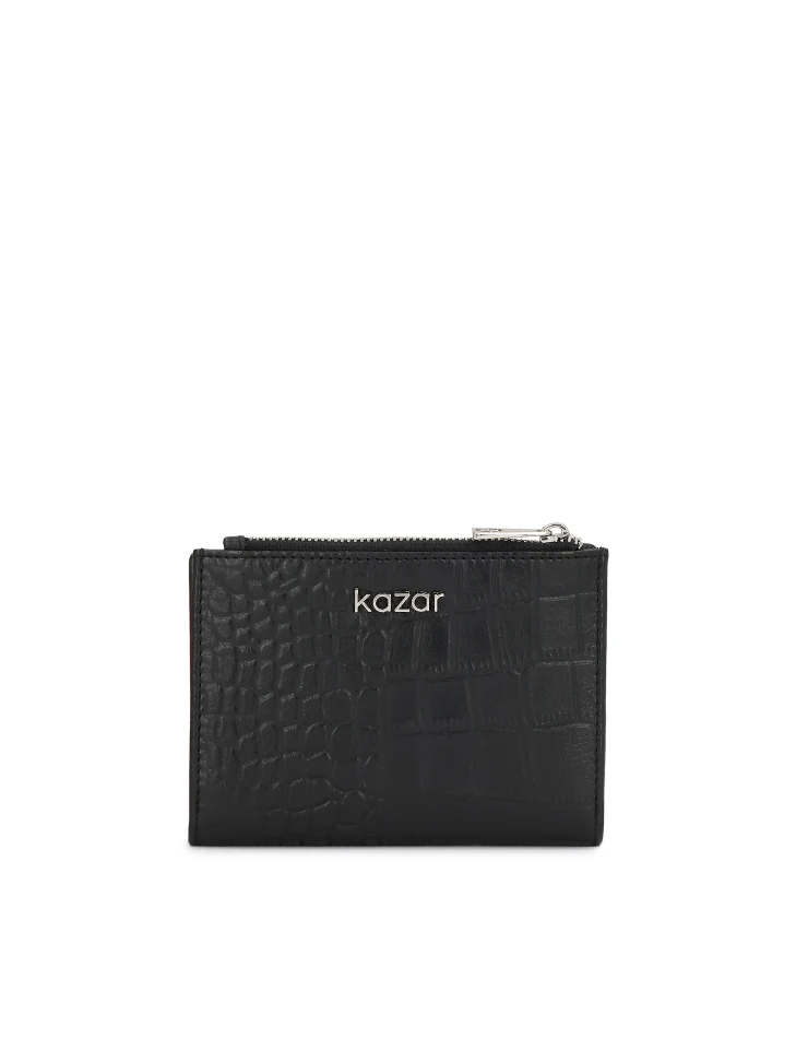 kazar Black embossed leather wallet with snap closure