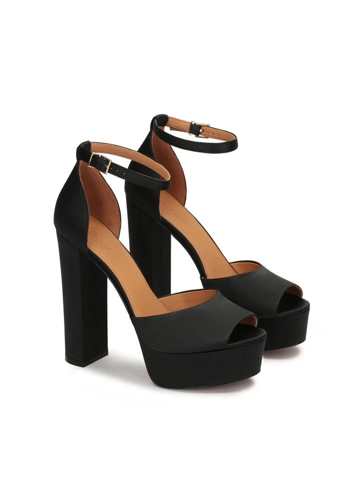 Kazar Black Fabric Sandals With Chunky Platform And Heel