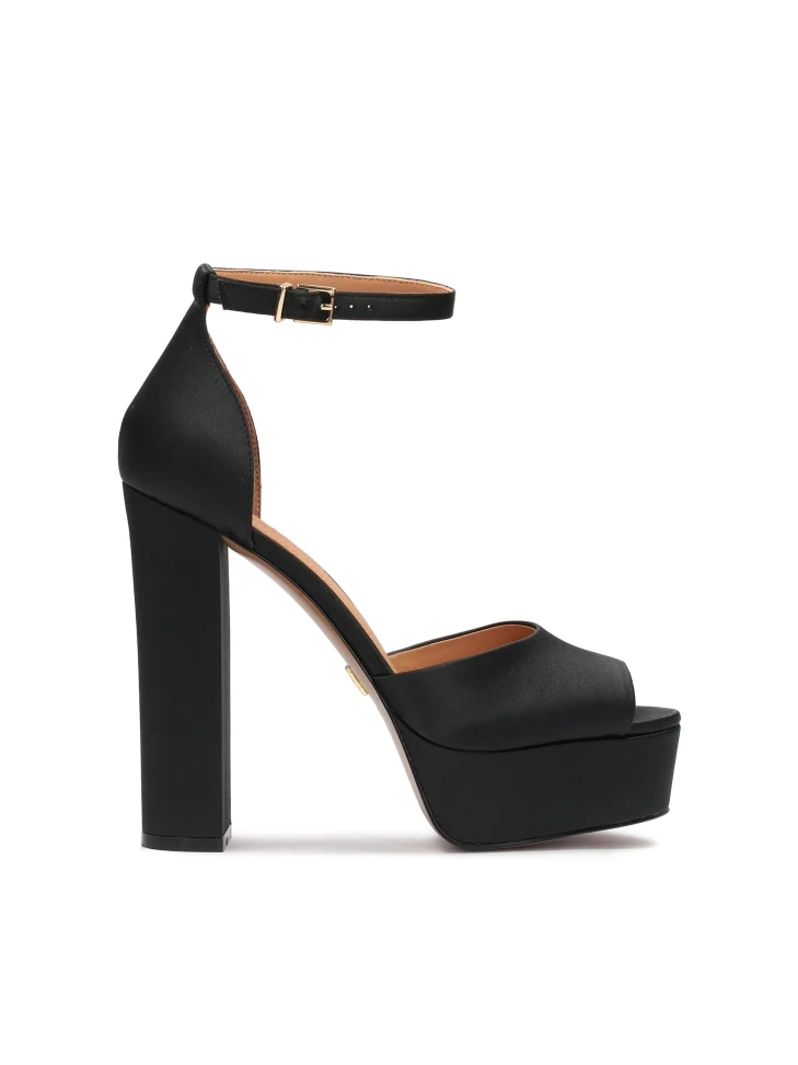 kazar Black fabric sandals with chunky platform and heel