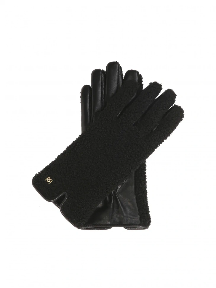 kazar Black gloves made of leather and imitation lambskin