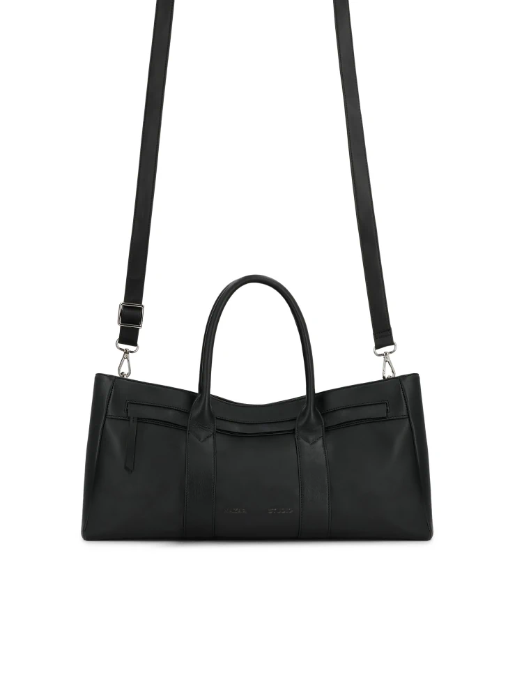 Kazar Black Handbag Made Of Soft Natural Leather With Elongated Cut