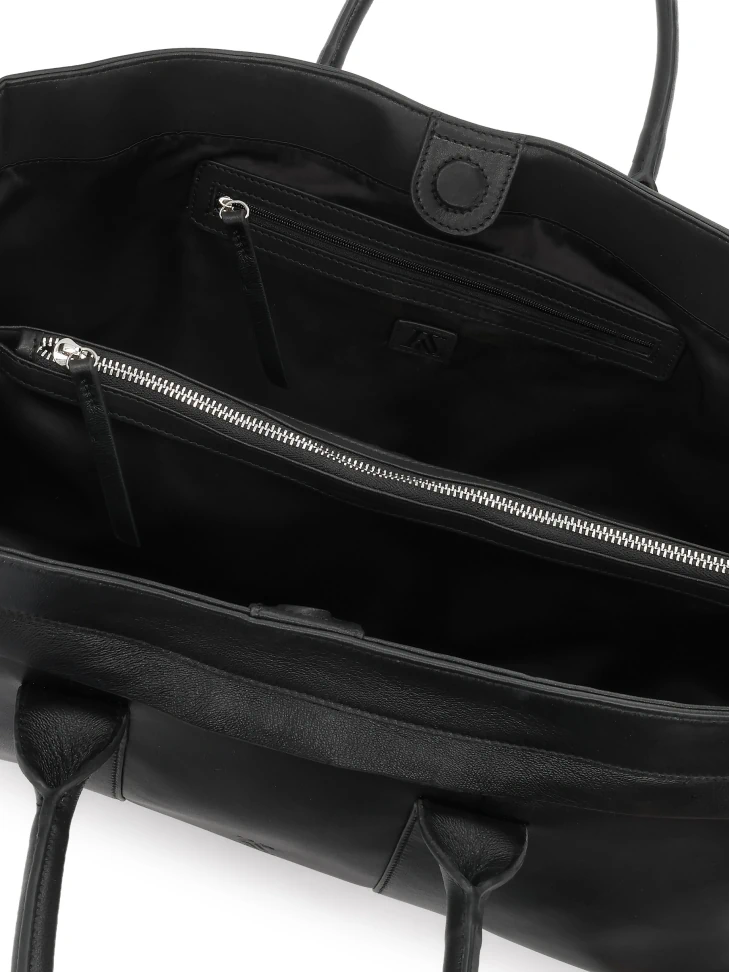 Kazar Black Handbag Made Of Soft Natural Leather With Elongated Cut